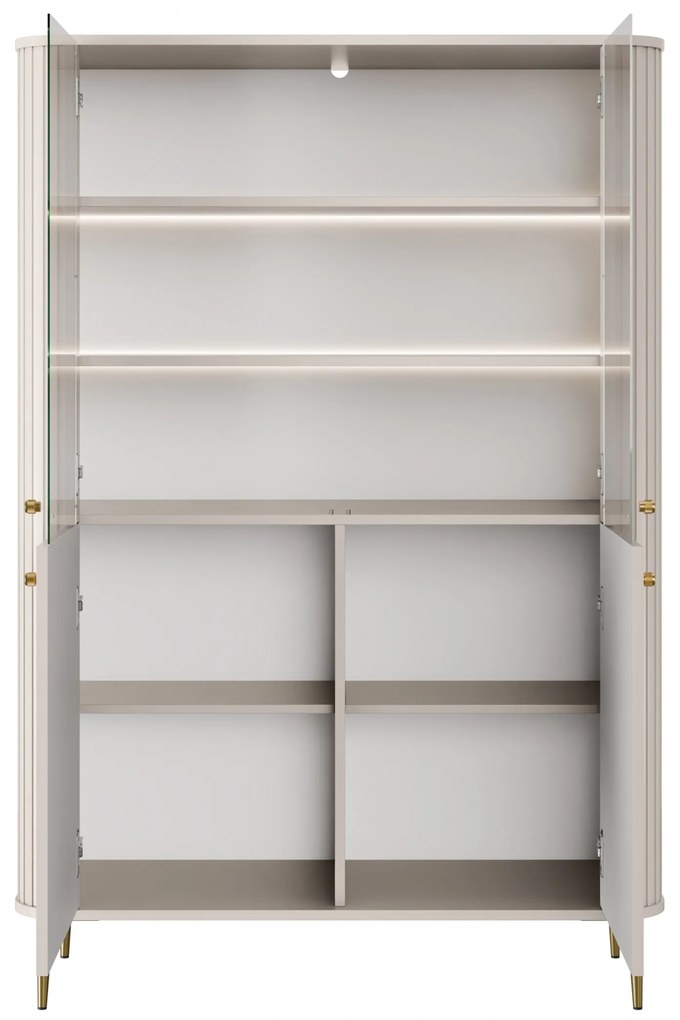 Vitrína Vesper 103 cm štvordverová - kašmír / zlaté nohy