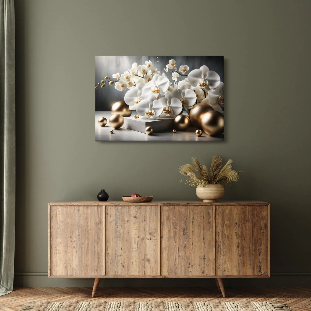Obraz - Orchidea a zlaté gule (90x60 cm)
