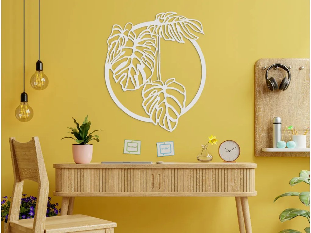 drevko Okrúhly drevený obraz Monstera deliciosa Rozmer obrazu: 38,5 x 32,5 cm, Farba dekorácie: Čierna