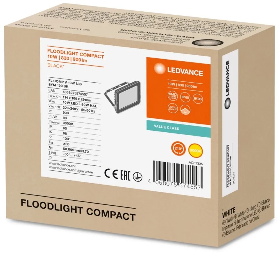 LED reflektor 10W 900lm 3000K IP65 čierny LEDVANCE COMPACT V