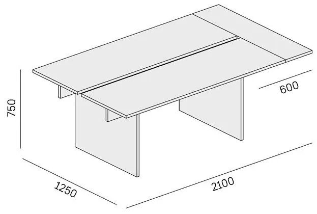 Stôl jednací SOLID + 1x prísed, 2100 x 1250 x 743 mm, orech