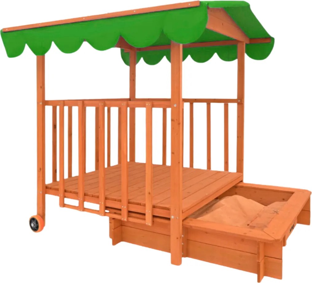Pieskovisko s verandou HAPPY, 130x130x143cm, hnedá/zelená Jurhan
