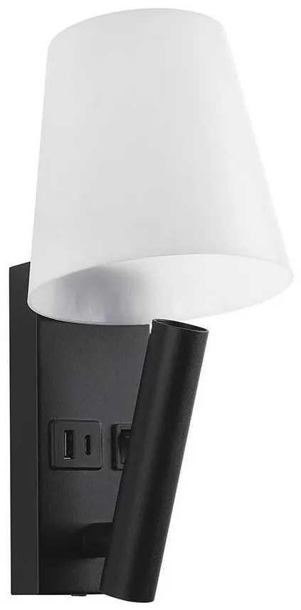 LED nástenné svietidlo s USB portom LED/2W/230V 3000K čierna/biela