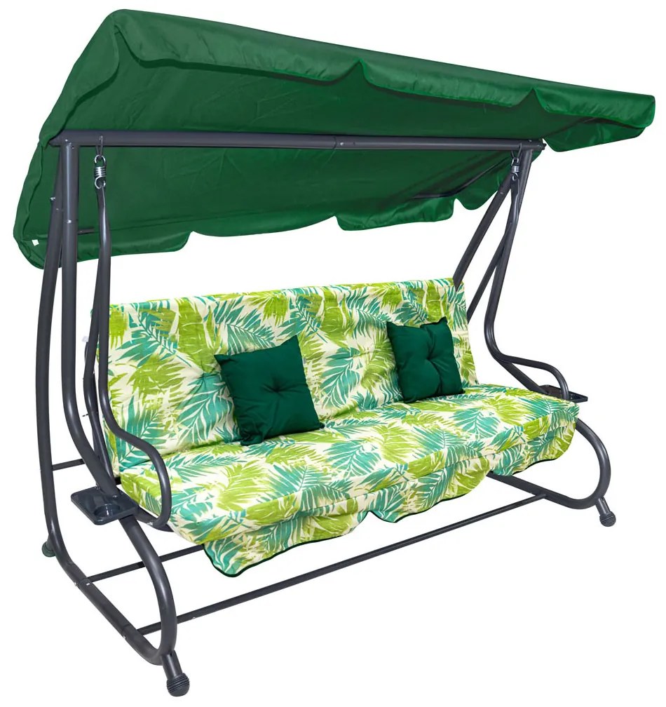 Záhradná hojdačka so strieškou, skladacia 2x1 so vzorom palmových listov