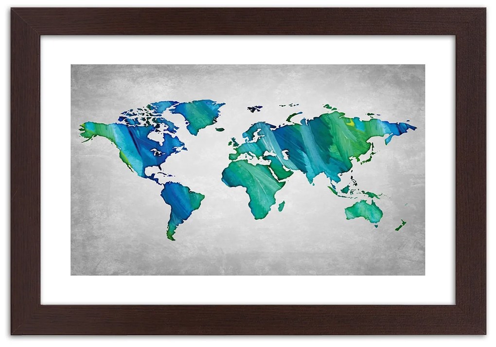 Gario Plagát Farebná mapa sveta na betóne Farba rámu: Bez rámu, Rozmery: 60 x 40 cm