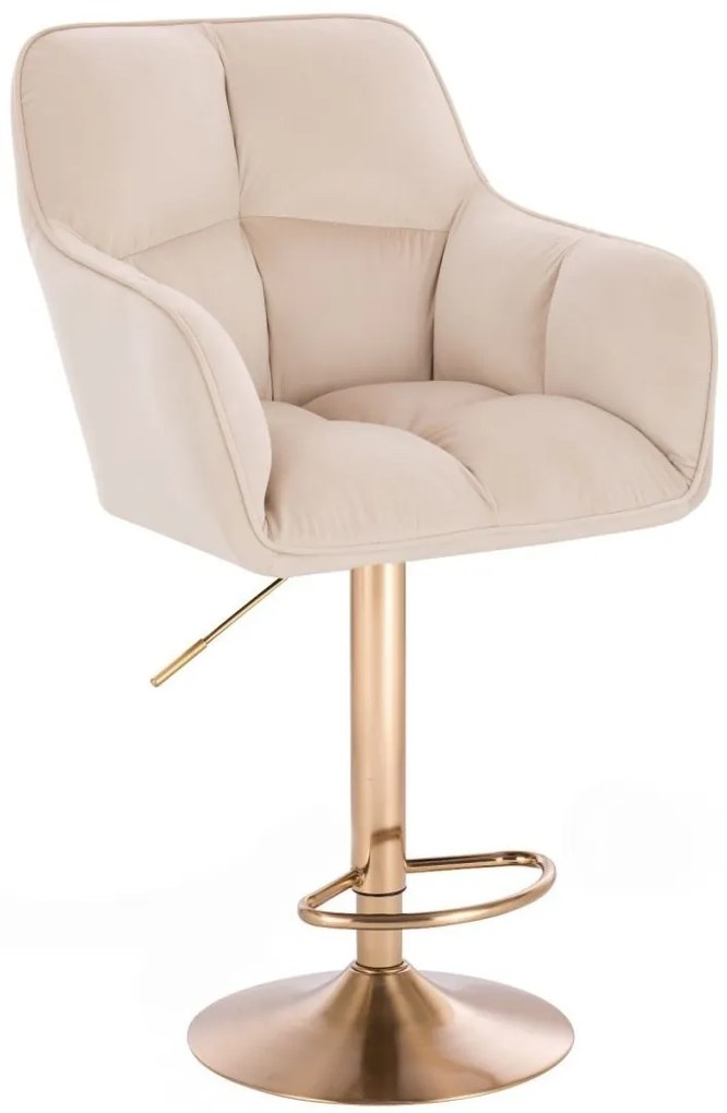 LuxuryForm DESIGN Barová stolička AMALFI VELUR na zlatom tanieri - krémová