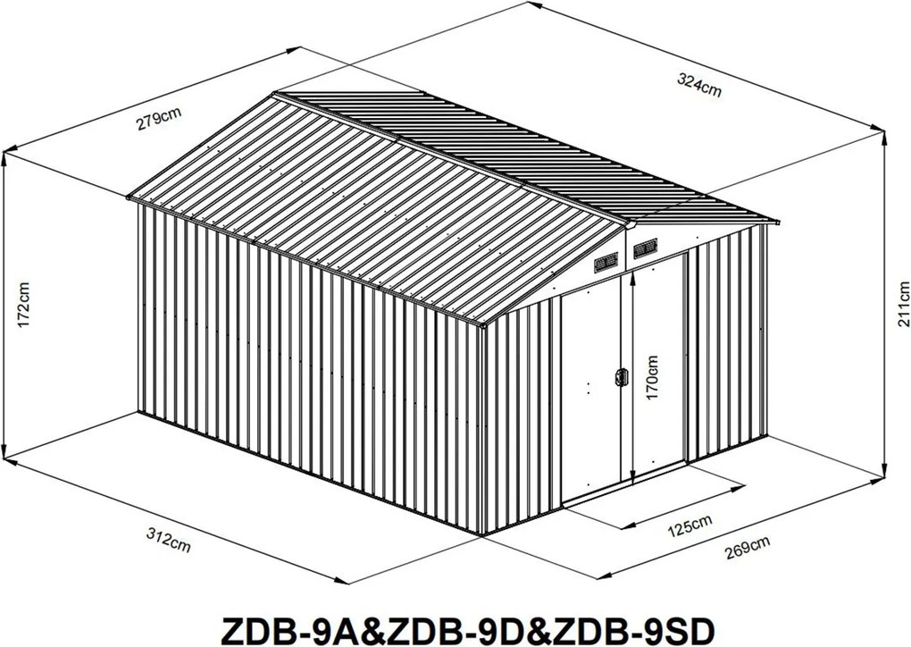 Záhradný domček BestBerg ZDB-9D / 9 m² / 279 x 324 x 211 cm / dekor červené drevo / hnedá