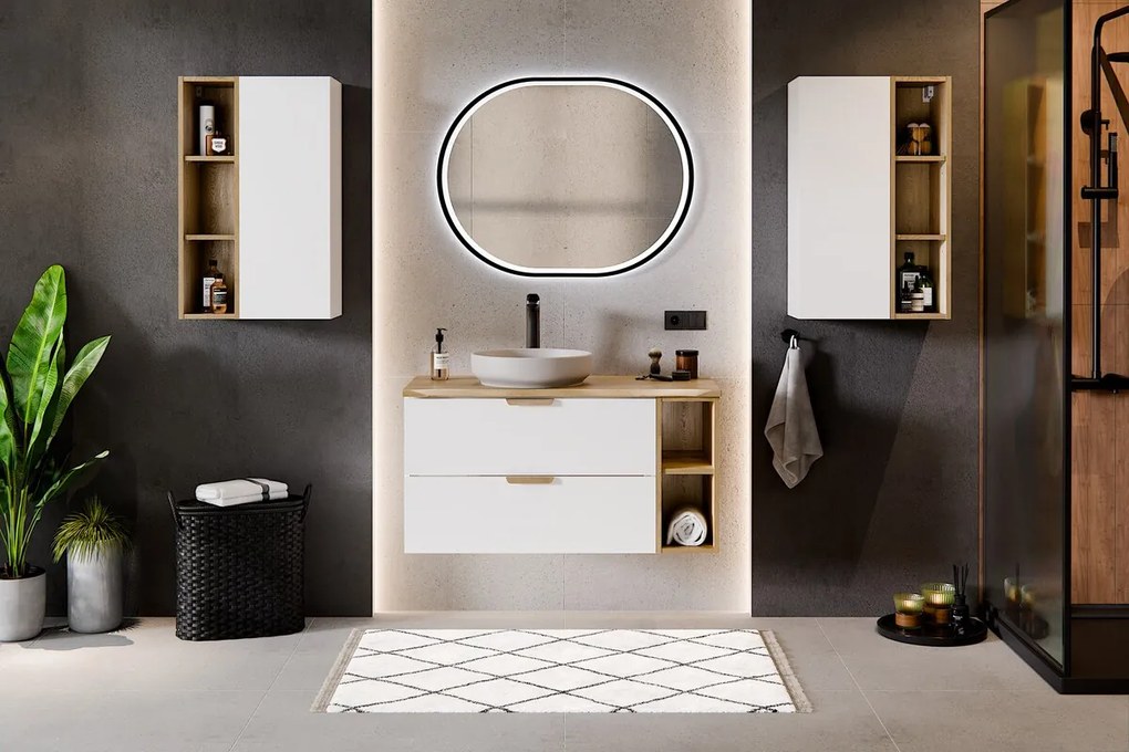 Závěsná skříňka pod umyvadlo Aster Nordic s deskou 120 cm bílá/dub cremona
