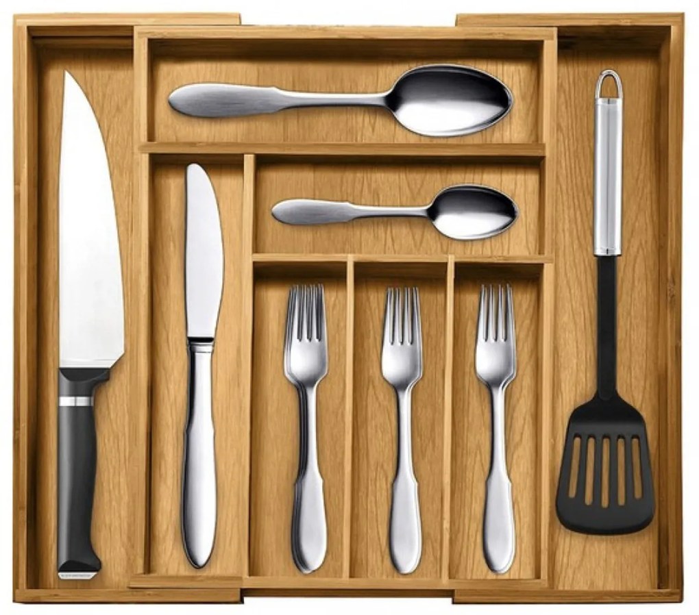 eCarla Organizér do zásuvky, príborník, bambusový, nastaviteľný ISO 33,5-50x46x4,6cm