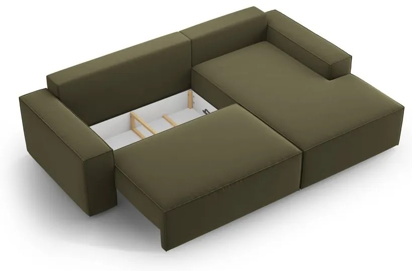 Zelená zamatová rozkladacia/s úložným priestorom rohová pohovka (pravý roh/s leňoškou) Jodie – Micadoni