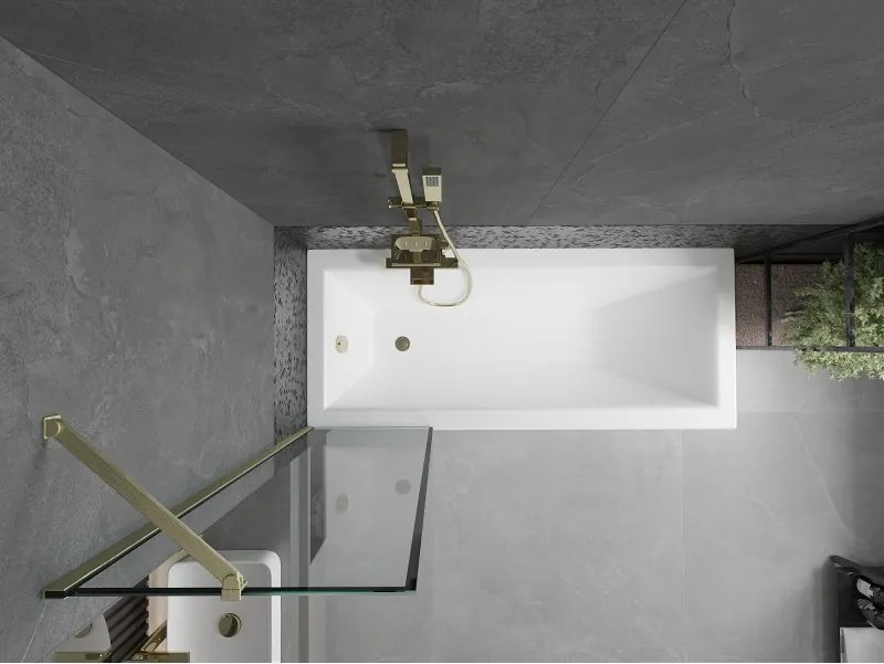 Mexen Next, 1-krídlová vaňová zástena 50 x 150 cm, 6mm číre sklo - čierny vzor, zlatá matná, 895-050-000-00-70-55