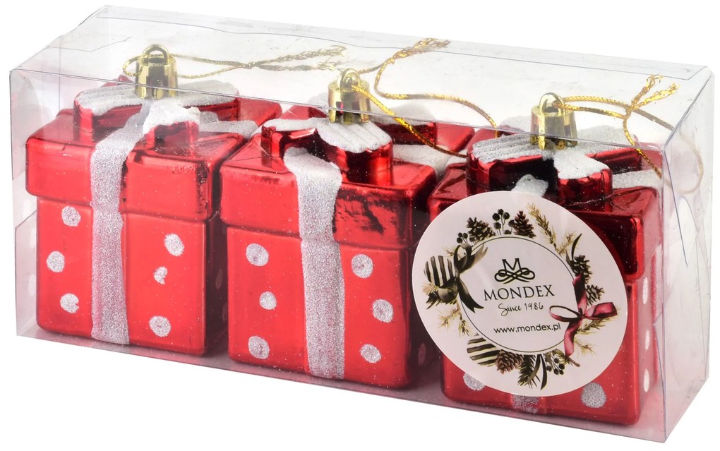 Sada 3 ks vánočních ozdob Brock 5x5 cm červená