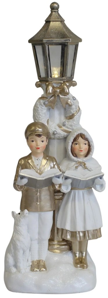 Bielo zlatá vianočná dekorácia koledníci LED 35cm