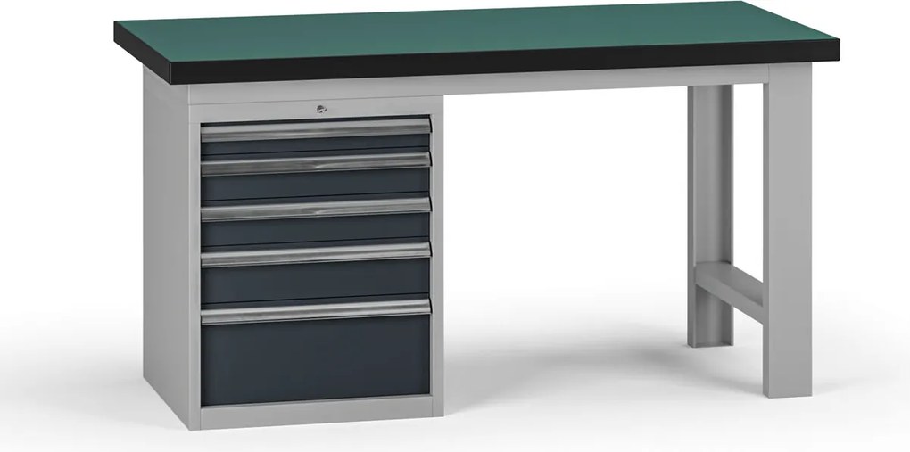 Pracovný stôl do dielne G8, 1500 x 750 x 800 mm, 1x kontejner, 5 zásuviek, grafit