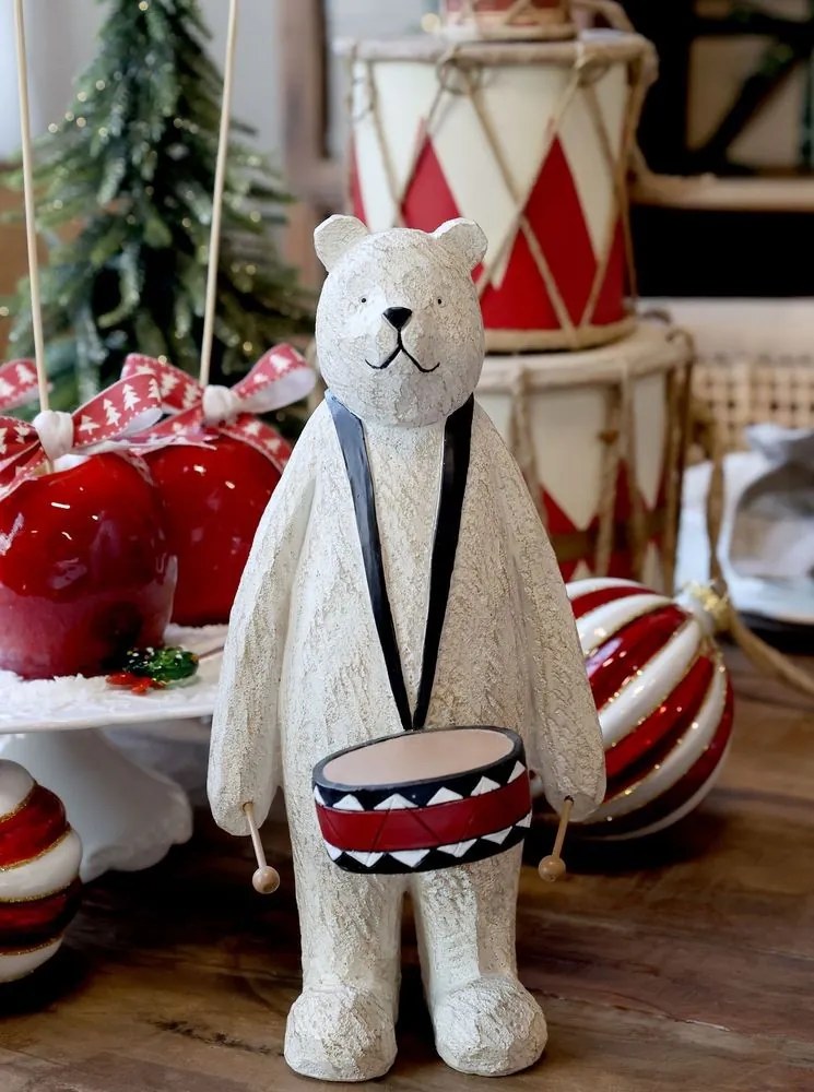 Vianočná dekorácia stojaci medveď s bubienkom Bear Drum - 12*12*25 cm