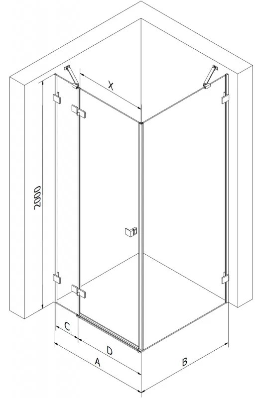 Mexen Lunar, výklopný sprchový kút ľavý 95 x 90 cm, 8mm číre sklo, oceľový profil, 834-095-090-97-00-L