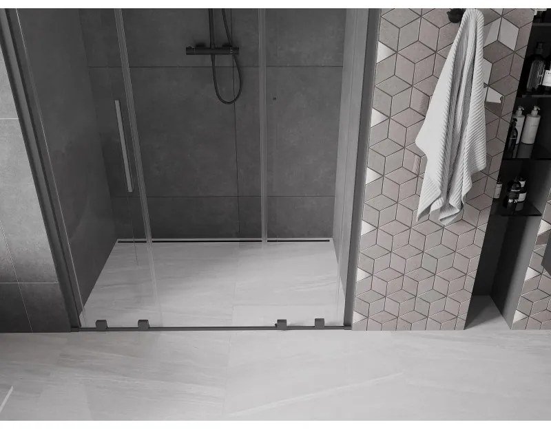Mexen Velar L Duo, posuvné sprchové dvere do otvoru 150 cm, 8mm číre sklo, brúsený grafit, 871-150-003-02-95