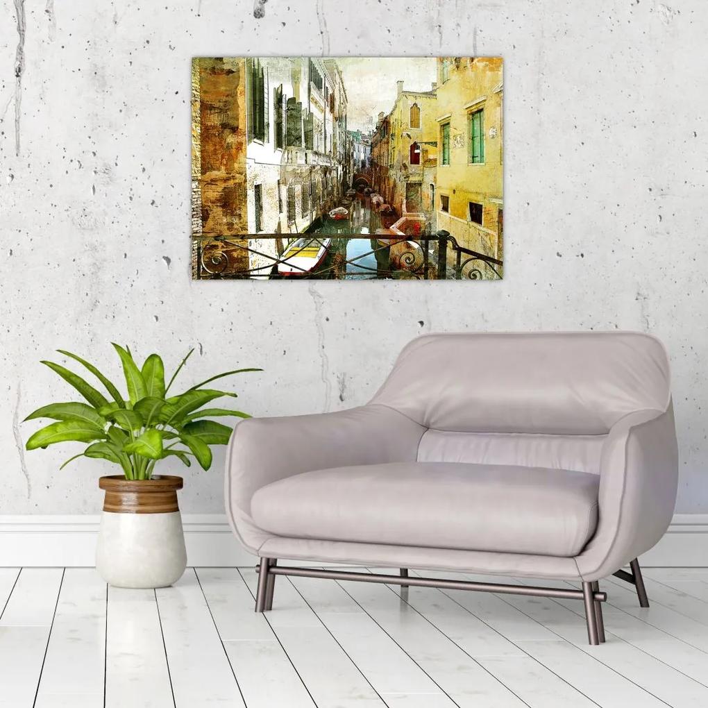 Sklenený obraz - Ulička v Benátkach (70x50 cm)