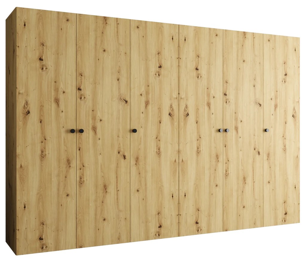 Šatníková skriňa 300 cm Parna 1 (dub artisan + čierna). Akcia -20%. Vlastná spoľahlivá doprava až k Vám domov. 1125899