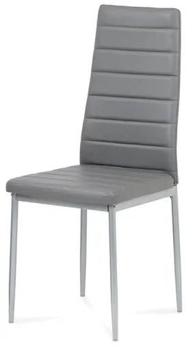 Jedálenská stolička sivá postavená na kovovej konštrukcii