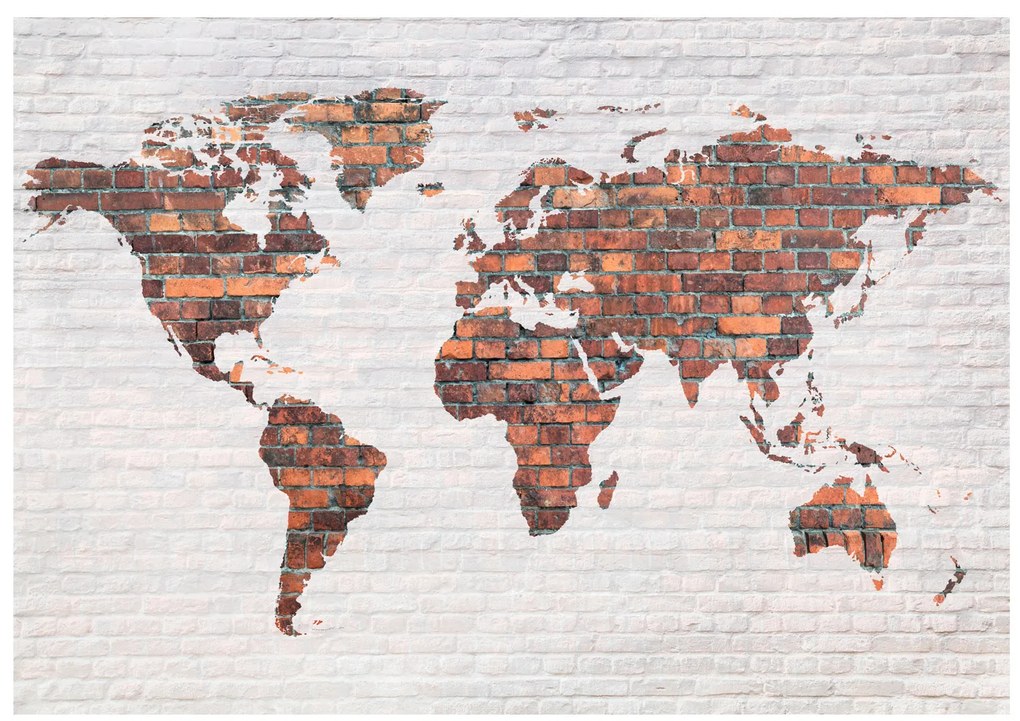 Artgeist Fototapeta - World Map: Brick Wall Veľkosť: 100x70, Verzia: Standard