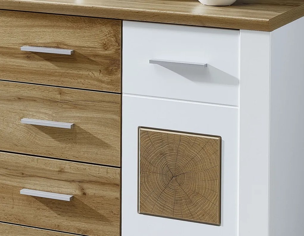 Komoda so zásuvkami Materio, dub/biela