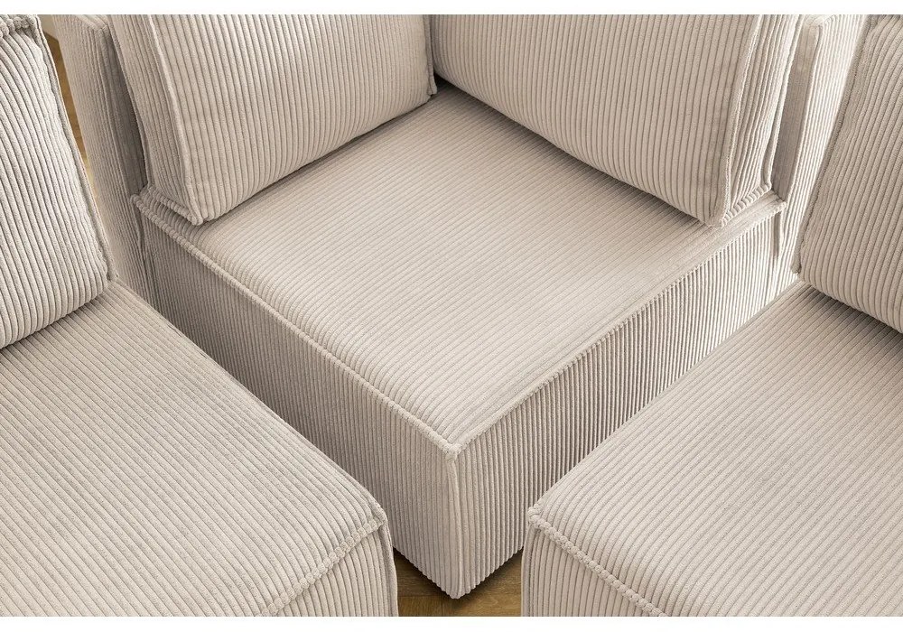 Krémovobiela menčestrová rohová pohovka (pravý roh/do tvaru "U") Nihad modular – Bobochic Paris