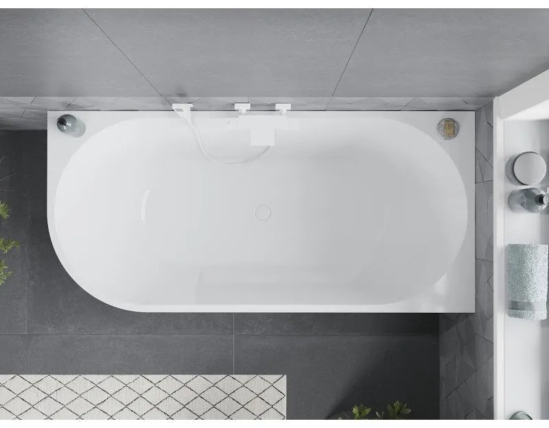 Mexen Mia, voľne stojaca rohová vaňa, pravá, 150 x 75 cm, biela-čierna, biely prepad, 52691507575P-20