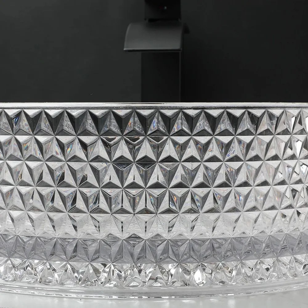 Rea Cristal, sklenené umývadlo na dosku 36x36 cm, číra, REA-U9670