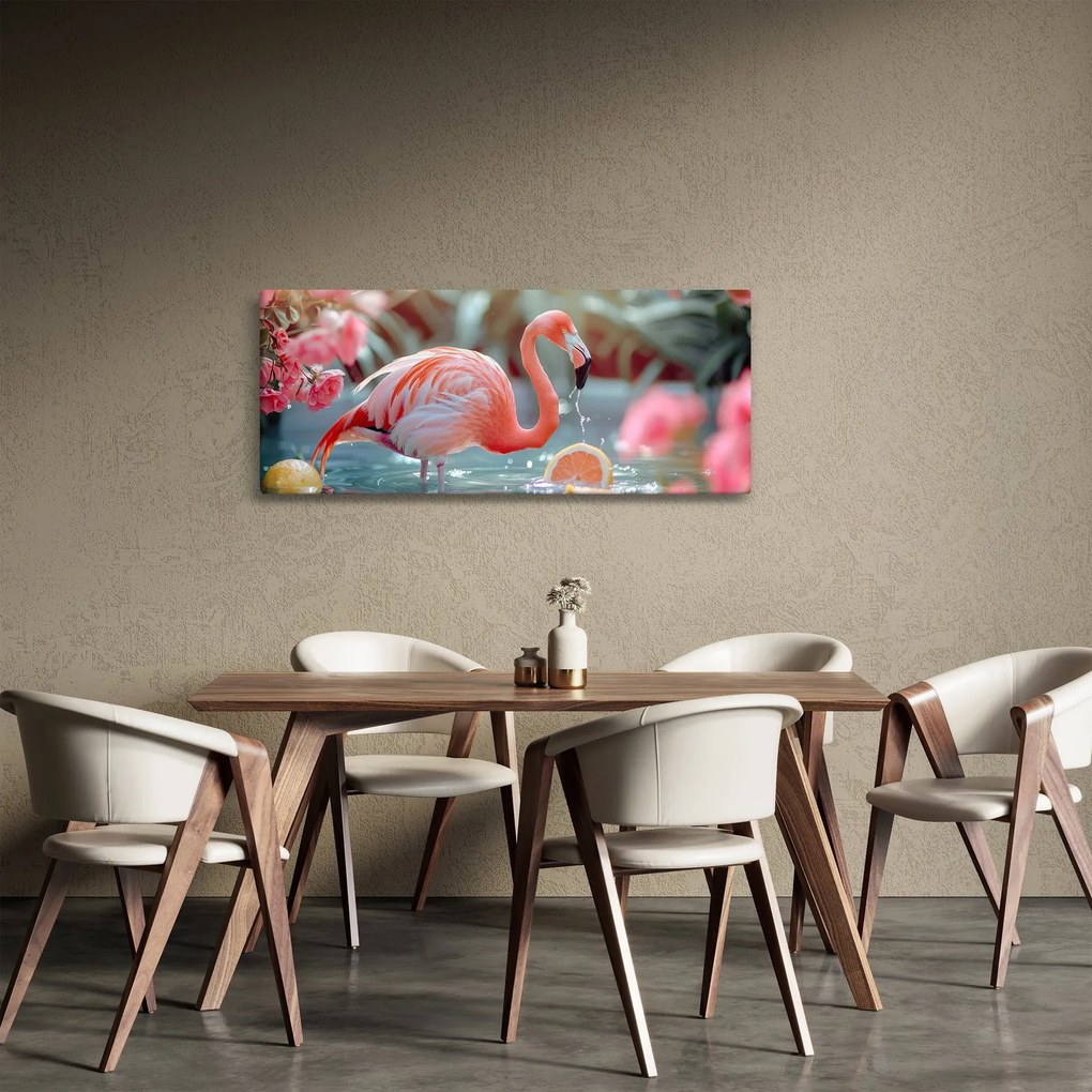 Obraz - Plameniak v jazierku (120x50 cm)