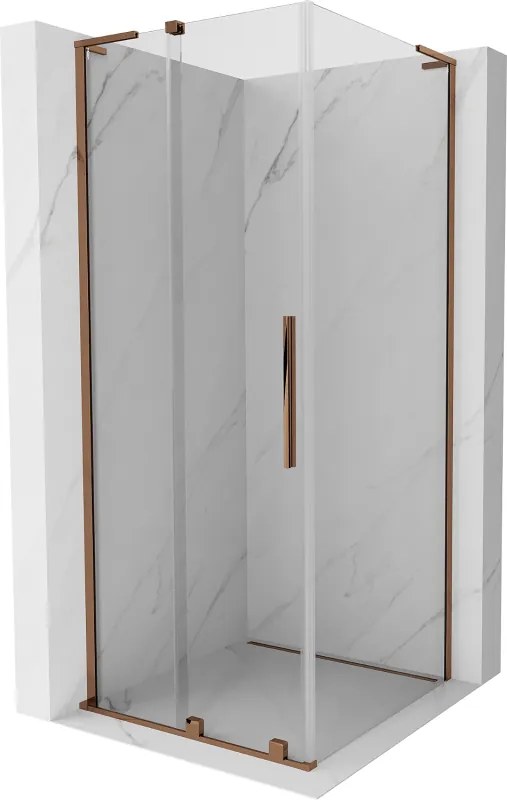 Mexen Velar L, sprchový kút s posuvnými dverami 110 x 110 cm, 8mm číre sklo, ružové zlato, 871-110-110-03-60
