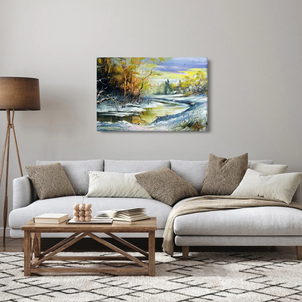 Obraz zimnej rieky, olejomaľba (90x60 cm)