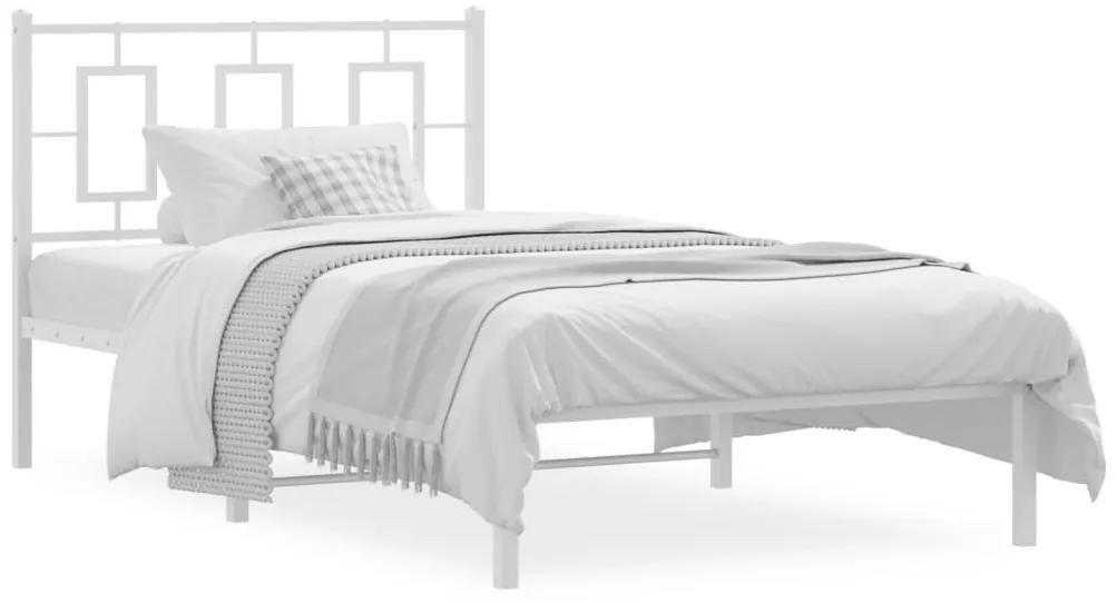 Kovový rám postele s čelom biely 100x200 cm 374285