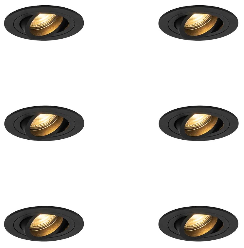 Sada 6 moderných zapustených bodových svetiel čierna - Rondoo