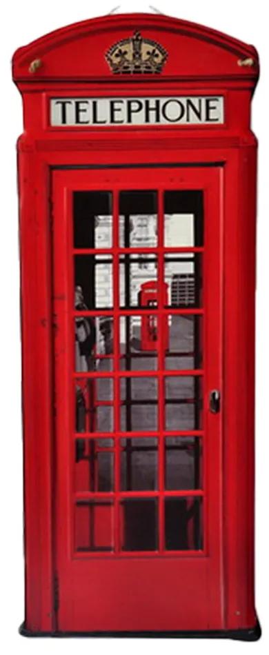 Nástenná kovová ceduľa červená telefónna búdka - 30*1*75 cm