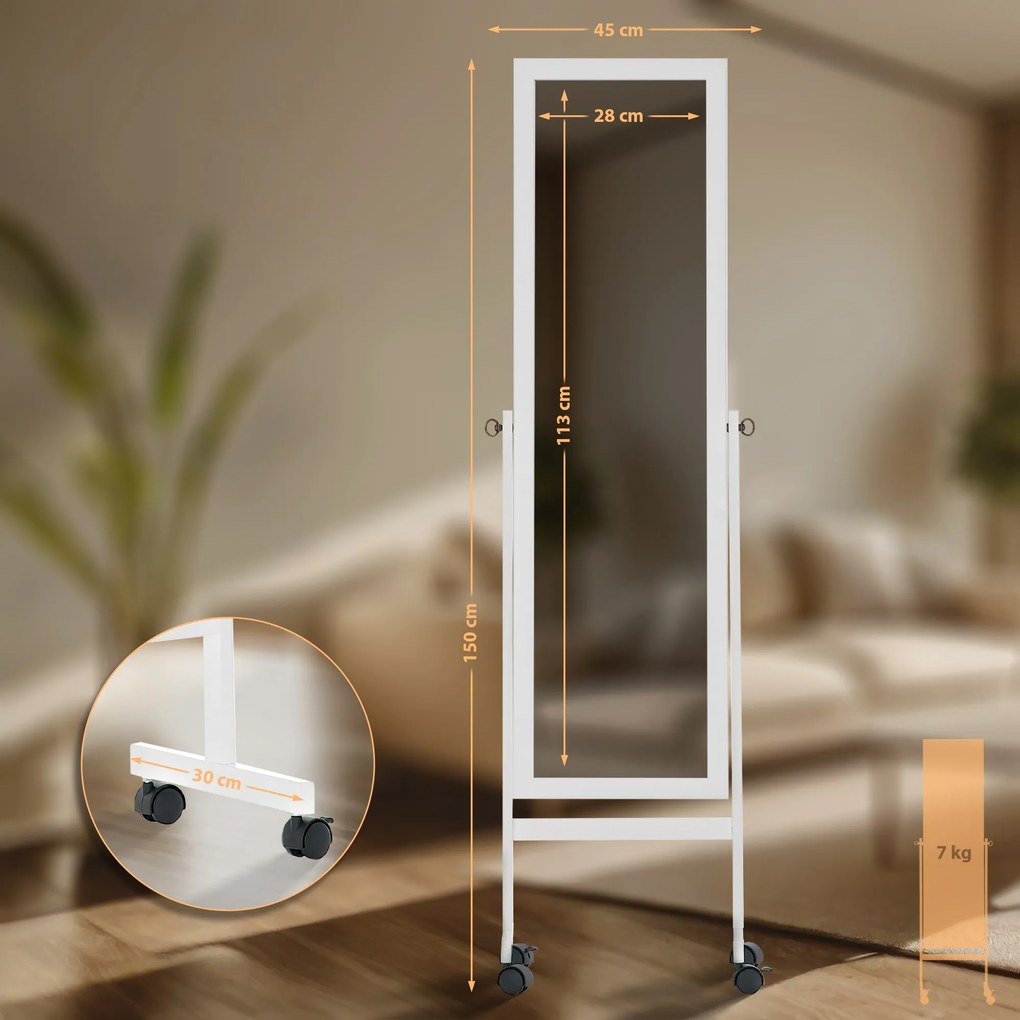 Stojace zrkadlo Yolanda - 150x45x30 - Biela