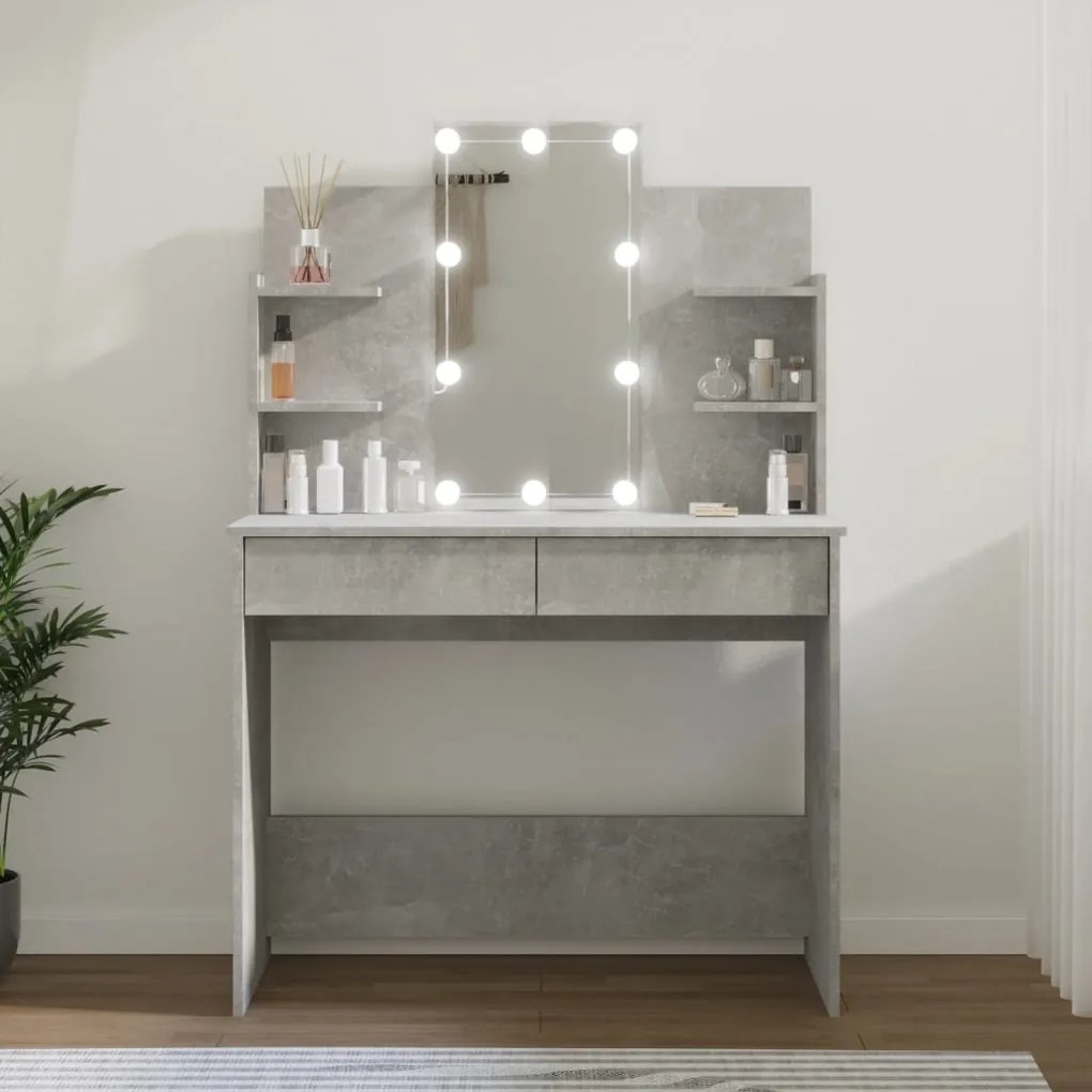 Toaletný stolík s LED betónovo sivý 96x40x142 cm 808823