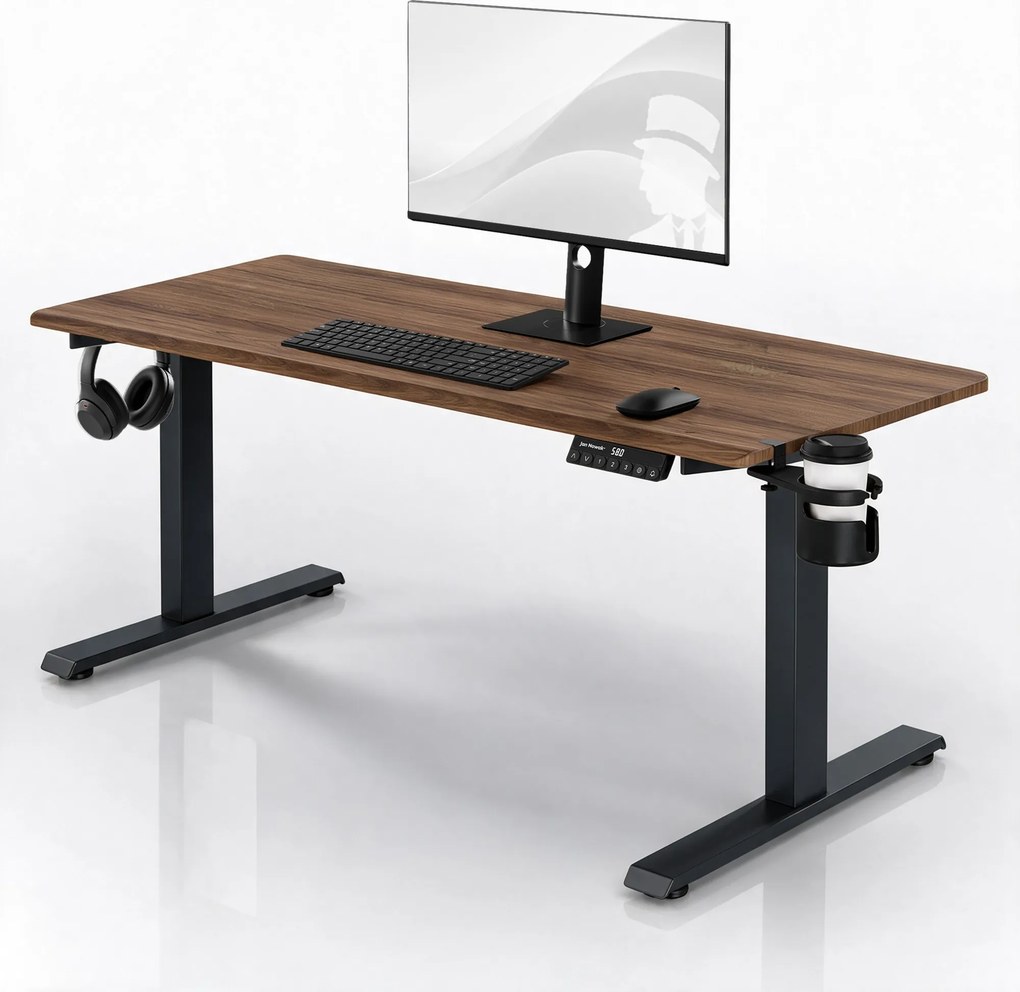 Elektrický stôl s reguláciou výšky ergonomický antracitový/orech,1600x800 mm: ARIA