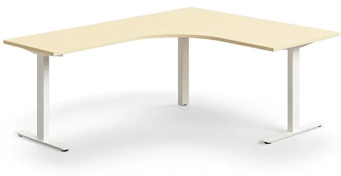 Kancelársky stôl QBUS, rohový, 1600x2000 mm, T-rám, biely rám, breza