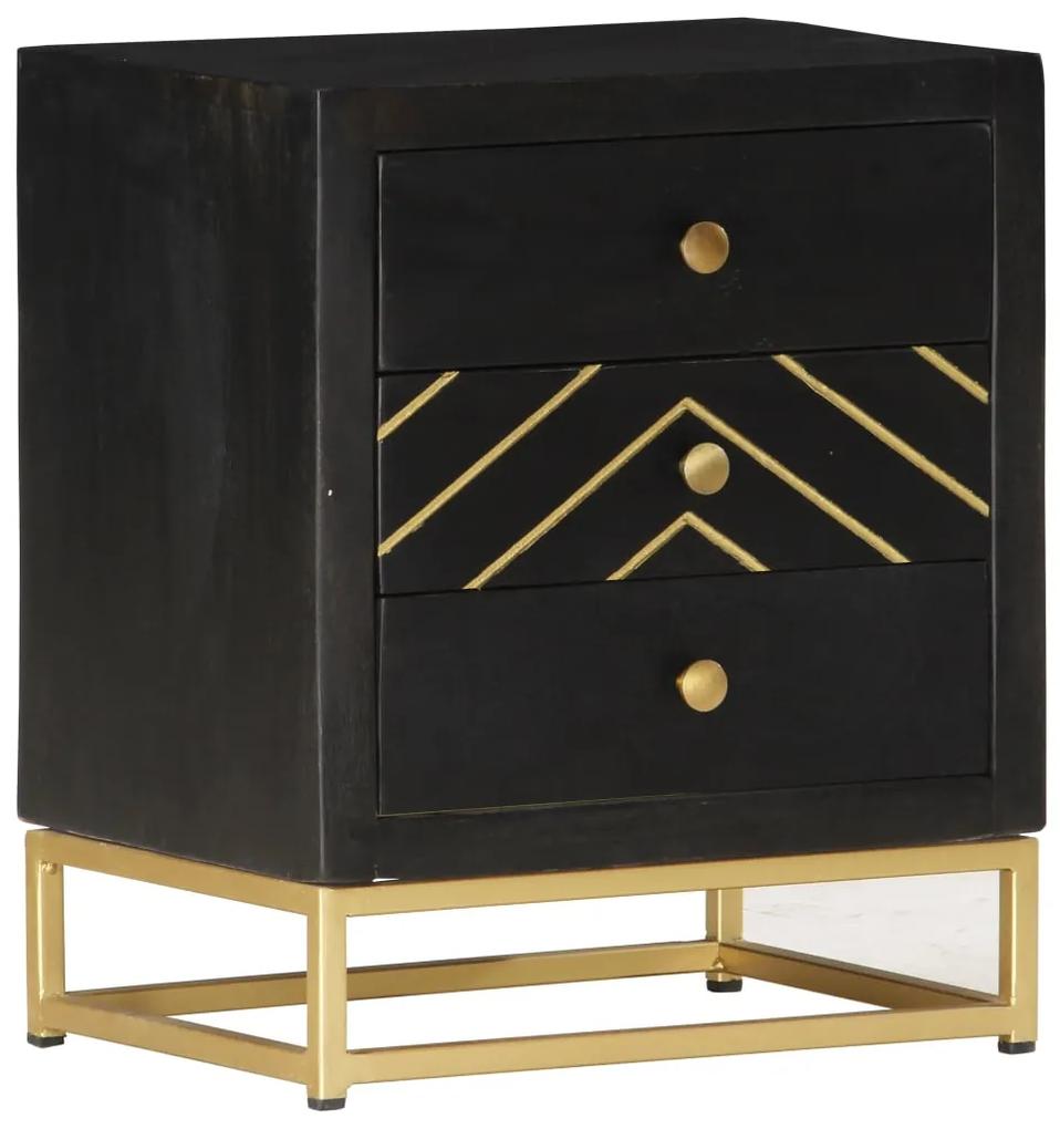 Nočný stolík čierno-zlatý 40x30x50 cm mangovníkový masív
