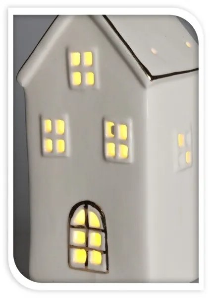 Dekoračný biely domček s LED 21 cm