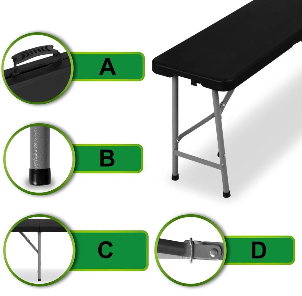 Cateringová skladacia lavica 180 cm čierna