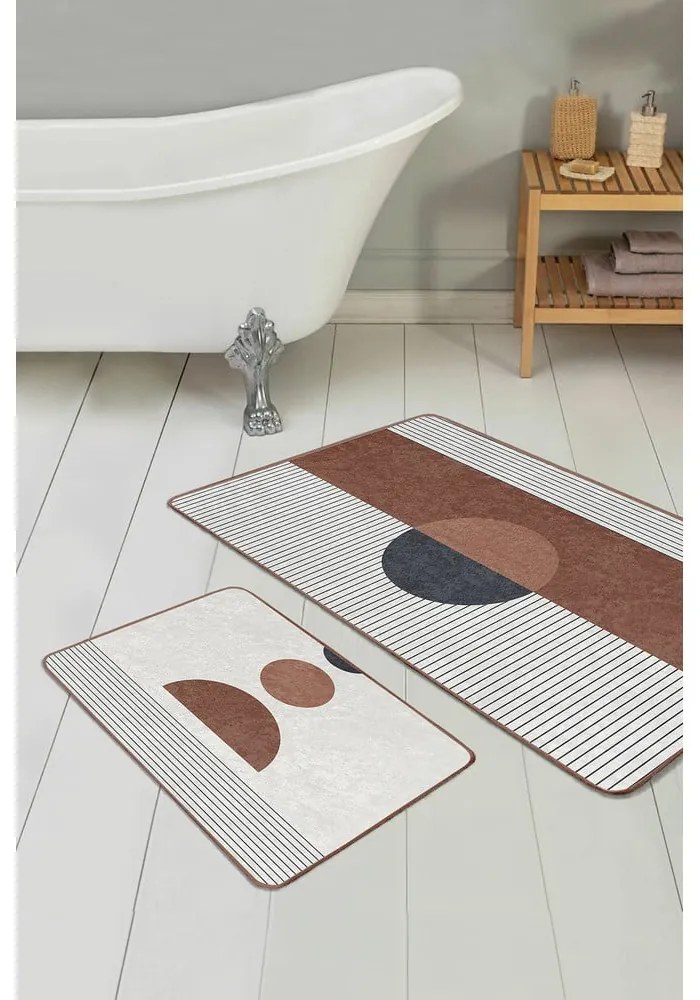 Bielo-hnedé kúpeľňové predložky v súprave 2 ks 60x100 cm – Mila Home