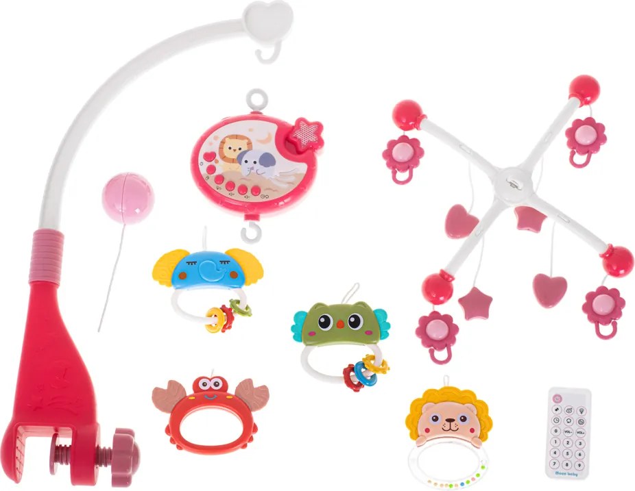 KIK Lullaby Star Design Pink kolotoč do postieľky s projektorom hviezd a diaľkovým ovládaním, ružový