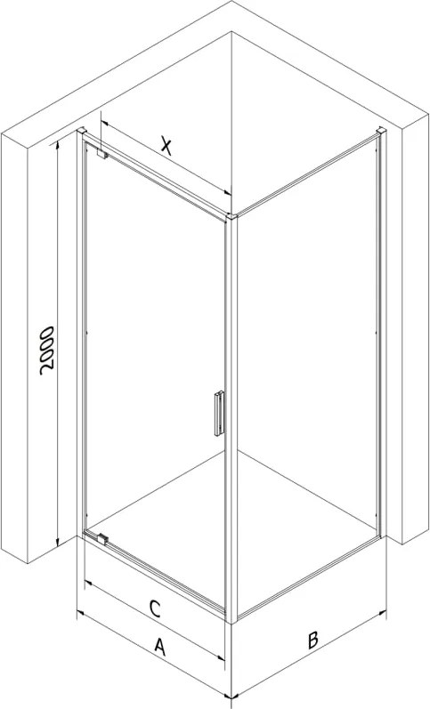 Mexen Exo sprchový kút výklopný 100 x 100 cm, transparentný, čierny - 8181-100-100-70-00