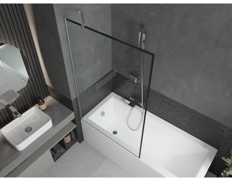 Mexen Next, 1-krídlová vaňová zástena 100 x 150 cm, 6mm číre sklo - čierny vzor, oceľová, 895-100-000-00-70-97