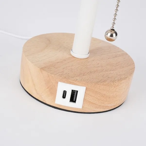 Brilagi - Stolová lampa s USB portom TABLON 1xE27/25W/230V dub/biela/krémová