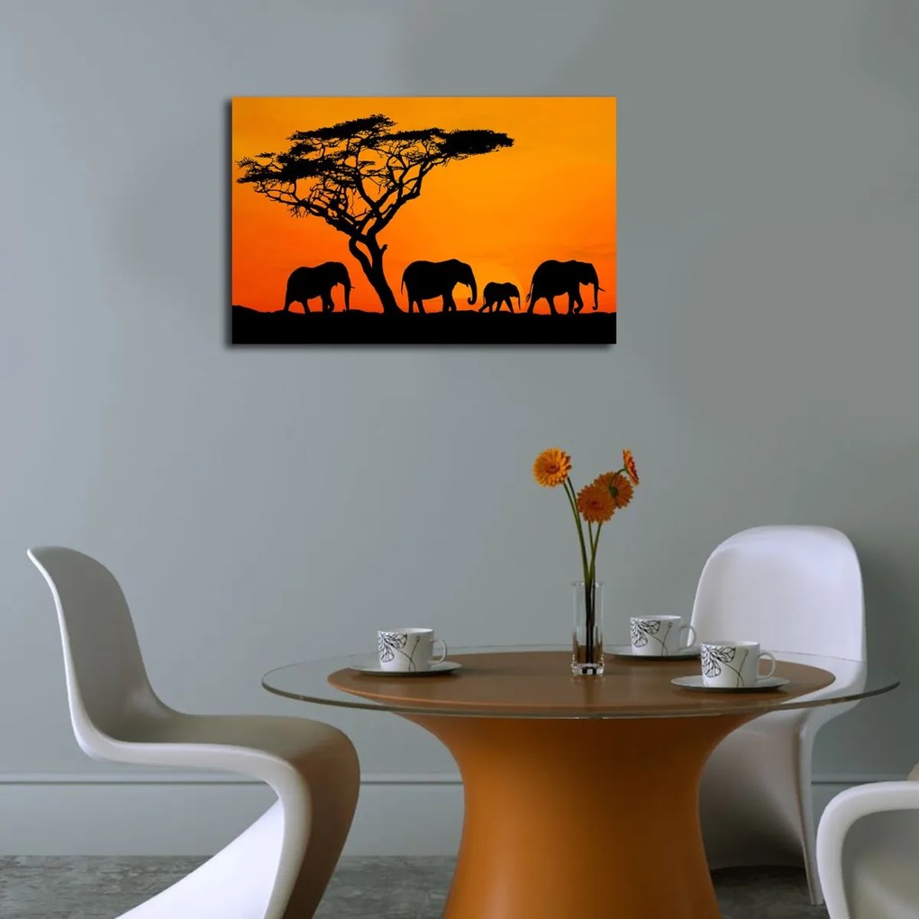 Obraz s LED osvetlením SLONIE PUTOVANIE 53 45 x 70 cm