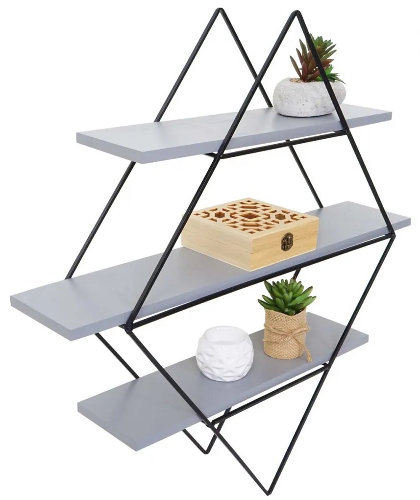 Nástenná polica A80 v industriálnom štýle - drevo / kov, 60x55x12 cm - Sivomodrá