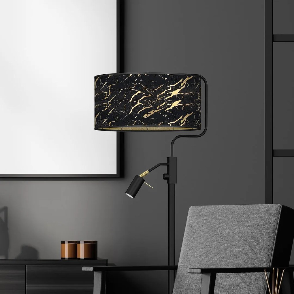 EUlight Stojacia lampa Senso, 1x čierne/zlaté textilné tienidlo + 1x čierne kovové tienidlo, b/g